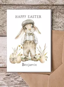 Biglietto Auguri Pasqua Personalizzato Rustico Coniglietto Stile Country - Misura a Scelta - Foto 1 di 6