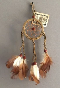 Attrape rêves marron clair en cuir et plumes pour voiture, caravane, etc.. - Imagen 1 de 2