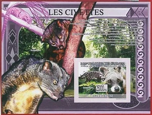 FRENCH GUINEA - ERROR, 2010 IMPERF SHEET: CIVETS, Animals, Nature - Picture 1 of 1