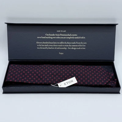 ETON Dark Blue & Red Polka Dot Cotton & Silk Neck Tie Modern Fit New With Box - Image 1 of 4