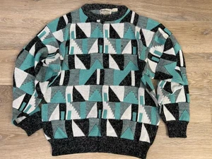 Vtg Santana Sweater Mens Medium Geometric Knit Pullover 90s Retro Dad Grandpa - Picture 1 of 9