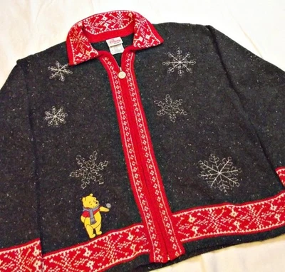 NAVIDAD Vintage Disney Store Mujer Suéter Pooh's Días Nevados Cremallera Negro Med Foto 1 de 4