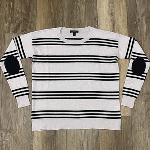 NWOT J.Crew 100% Merino Wool Striped Sweater Elbow Patch Mens S Crewneck Preppy - Picture 1 of 5