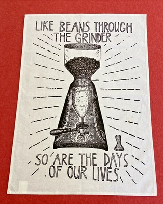 Vintage Tea Towel w Coffee Beans & Days of Our Lives Pattern Kitchen Art Gift - Image 1 of 4