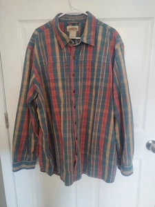 LL Bean Flannel Shirt Katahdin Iron Works  Mens XXL-Tall Red Plaid Snaps Shacket - Picture 1 of 4