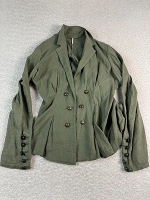 Blazer Free People Mujer Mediano Verde Oliva Lino Rayón Doble Pecho Chaqueta Foto 1 de 4