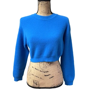 Zara Women's Soft Bright Blue Knit Cropped Sweater Sz S - Picture 1 of 12