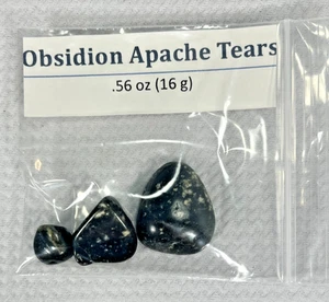 Apachentränen Obsidian Trommelsteine 0,56 oz - 3 Stück schwarzes Vulkanglas - Bild 1 von 3