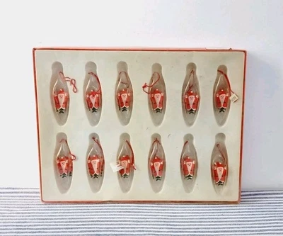 Rare Set 80s Glass Droplet Tree Decorations 12 Hand Painted Father Christmas  - Image 1 of 4
