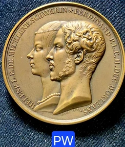 Superbe Méd.  51 mm - Mariage Du Duc d'Orléans & H. Mecklembourg Par Barre 1837 - Picture 1 of 5