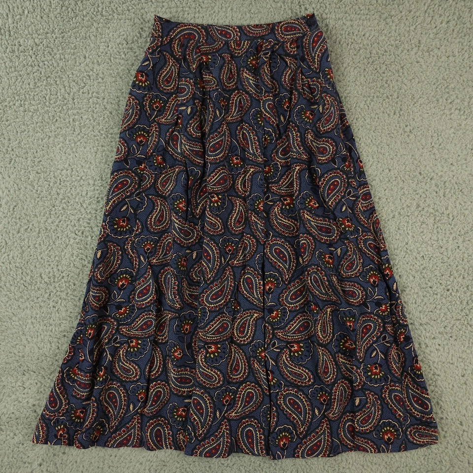 Falda Talbots Vintage Mujer 4 Azul Rojo Paisley Midi Plisada Bolsillos Completos Carrera Foto 1 de 4