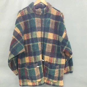 Vintage 90's Coldwater Creek Plaid Fleece Oversized Chore Zip Up Size Large - Picture 1 of 9