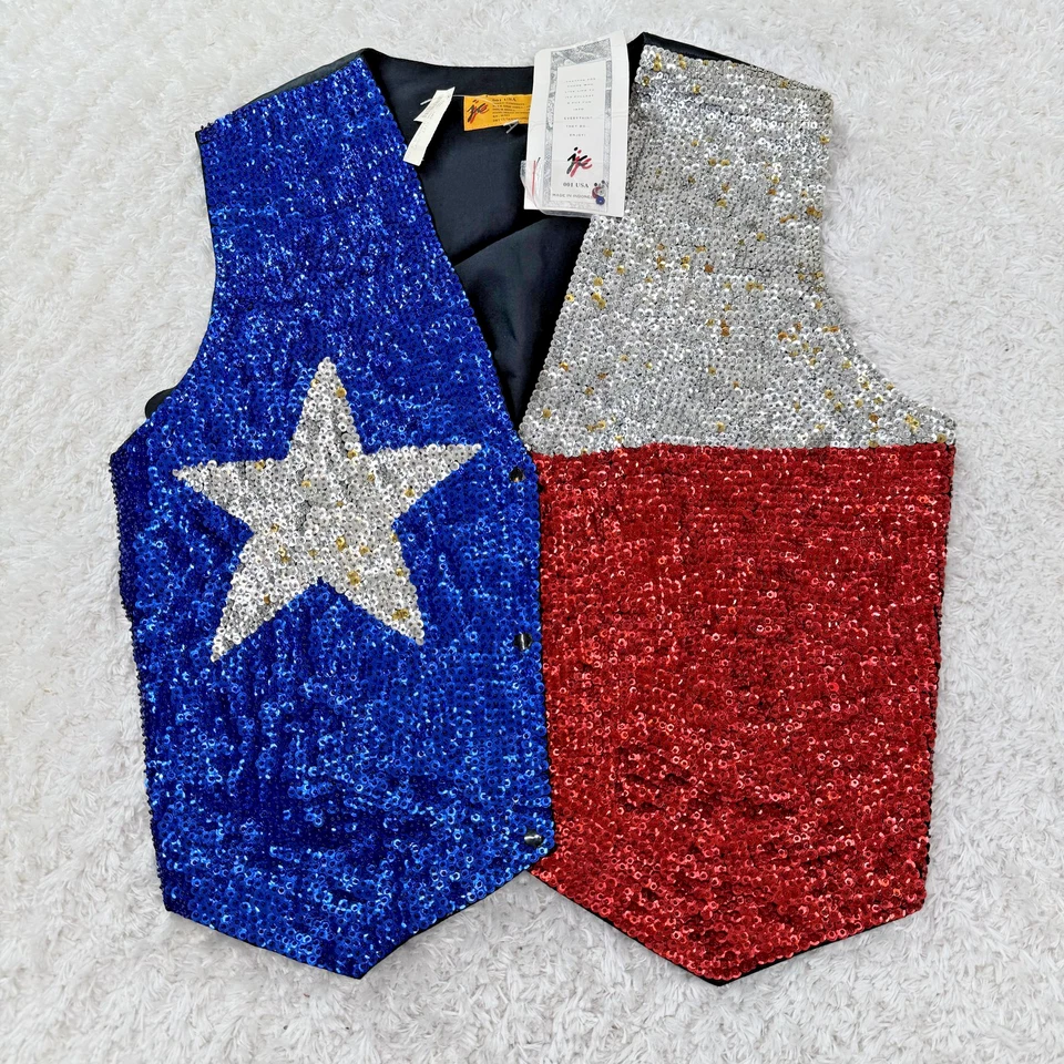 Chaleco de Colección JC Para Hombres 2XL Lentejuelas Lonestar Bandera de Texas Stock Muerto Oeste Años 90 EE. UU. Foto 1 de 4