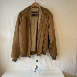 Alta Moda Mens XL Suede Bomber Jacket Brown Mock Neck Collar Zip Closure  - Picture 1 of 11