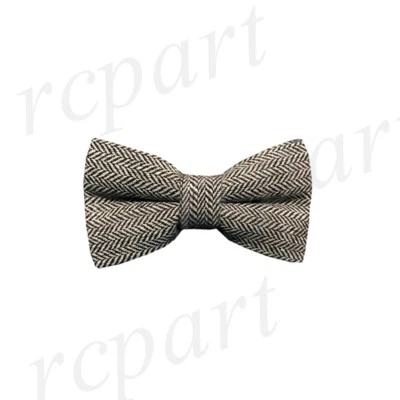 New formal men's pre tied Bow tie wool tweed herringbone Brown Beige wedding - Image 1 of 3