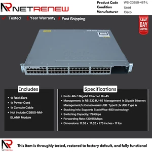 Cisco WS-C3850-48T-L Catalyst 3850 48-Port Ethernet Switch, LAN Basis - Bild 1 von 1