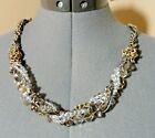 LOFT Braided Bead Necklace Multi-strand 32" Gold Silver Brass Beaded wrap chain