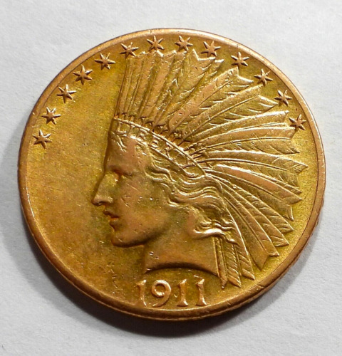 1911-D Indian Head $10 Gold Eagle Coin in Au Condition (241)