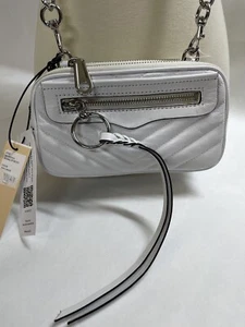 Rebecca Minkoff Mini Crossbody Weiß Leder Double Zip Xbody Bag Ketten Riemen - Bild 1 von 5