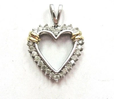 Vntg Gorgeous 10K Yellow & White Gold Diamond Open Heart Pendant Charm 0.65ctw - Image 1 of 4