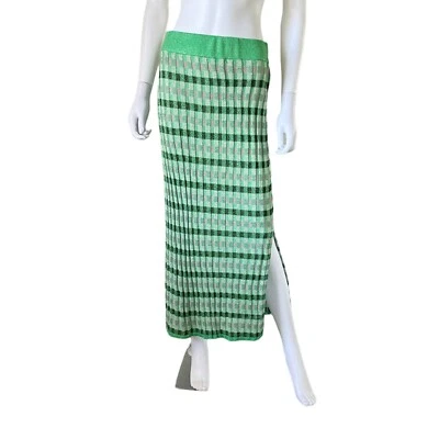 Maxi Falda Mango Lurex Tejida Rayas Verde Talla XL Nueva Foto 1 de 4