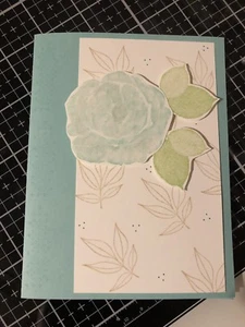 Card Set Of 4 Stampin Up Blue Sparkly Rose And Leaves Any Occasion - Picture 1 of 2