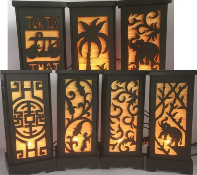 Asian Table Lamp Handmade Bamboo Wood Desk Thai Vintage Oriental Shades Light - Image 1 of 4