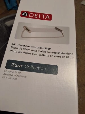 Barra de toalha Delta 24” com prateleira de vidro Zura 77480 acabamento cromado T2 - Imagem 1 de 4