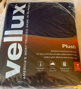 NEW Vellux Twin Fleece Plush Warm Polyester Blanket 66” x 90” Blue Bedding - Picture 1 of 2