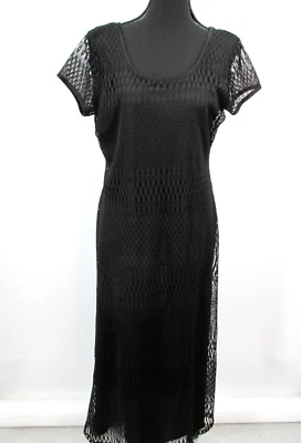 ВИНТАЖНЫЙ C.W. РОЗА макси платье женщин размер 12 черный кружевной с подкладкой короткий рукав - Изображение 1 из 4