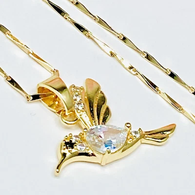 Collar Colgante Colibrí Chapado en Oro 14k Circonita Blanca Incluye Cadena 20" Foto 1 de 4