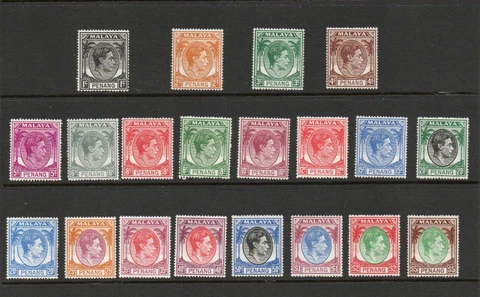MALAYA PENANG SG 3-22 1949 GVI  DEFINITIVE SET. M/M Cover