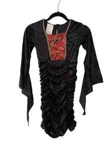 Gothic Vampire Queen Costume Velvet Dress Girls Size M 8-10 Black Halloween - Picture 1 of 6