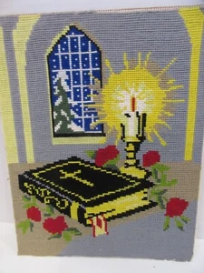 Finished Needlepoint Christmas Bible Candle Completed 11x14 Denmark Religious - Picture 1 of 1