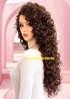 PELUCA COMPLETA DELANTERA DE ENCAJE 32" LARGA ESPIRAL RIZADA EN CAPAS PARTE LATERAL MARRÓN CASTAÑO ROJIZO MEZCLA NUEVA CON ETIQUETAS Foto 1 de 4