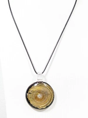 Collar de cordón colgante redondo negro vidrio dicroico dorado costero playa 18 pulgadas Foto 1 de 4
