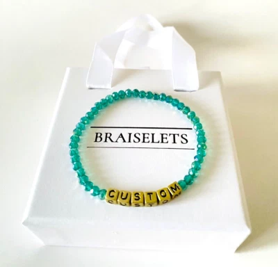 Pulsera con nombre personalizada 4 mm cuentas verde azulado letras doradas para mujer delicadas joyas Foto 1 de 4