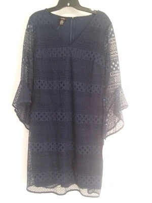 Alfani Navy Blue Lace Dress with Bell Sleeves Size 6 - Image 1 of 4