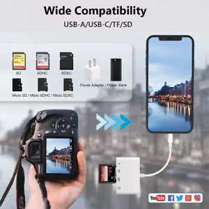 iOS iPhone iPad Android OTG USB Adapter HUB MMC Card Reader Charge/Data Transfer - Picture 1 of 12