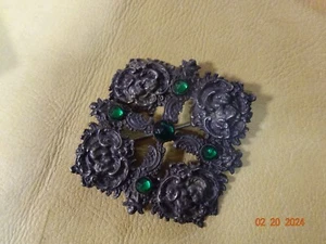 VINTAGE/ANTIQUE  LARGE ART NOUVEAU PEWTER BROOCH/PIN NEEDS REPAIR - Picture 1 of 6