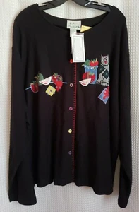 The Quaker Factory NEW Cardigan Sweater Women's Sz 3X Cat Apples Halloween? - Picture 1 of 4