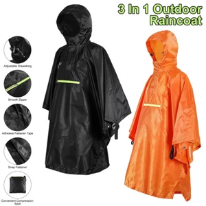 Adult Rain Poncho Waterproof Raincoat Reusable Bicycle Cover Hooded Cape Hiking - Picture 1 of 14