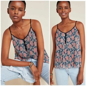 Anthropologie Top XS MAEVE Tank TATI TEXTURED SHIMMER Crinkle Lined Floral NWT - Picture 1 of 4
