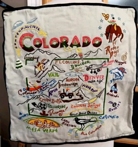 Catstudio Colorado Vintage 2003 Hand Embroidered State Map Pillow Slip 19.5" Wow - Picture 1 of 11