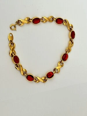 "Brazalete de eslabones enchapados en oro Avon eslabones infinitos dorados alternativos con piedra roja 8"" DK" Foto 1 de 4