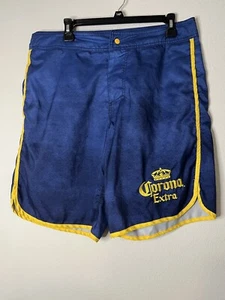 Corona Extra Beer Mens Embroidered Logo Shorts Size 34 Lightweight Blue Gold - Picture 1 of 10