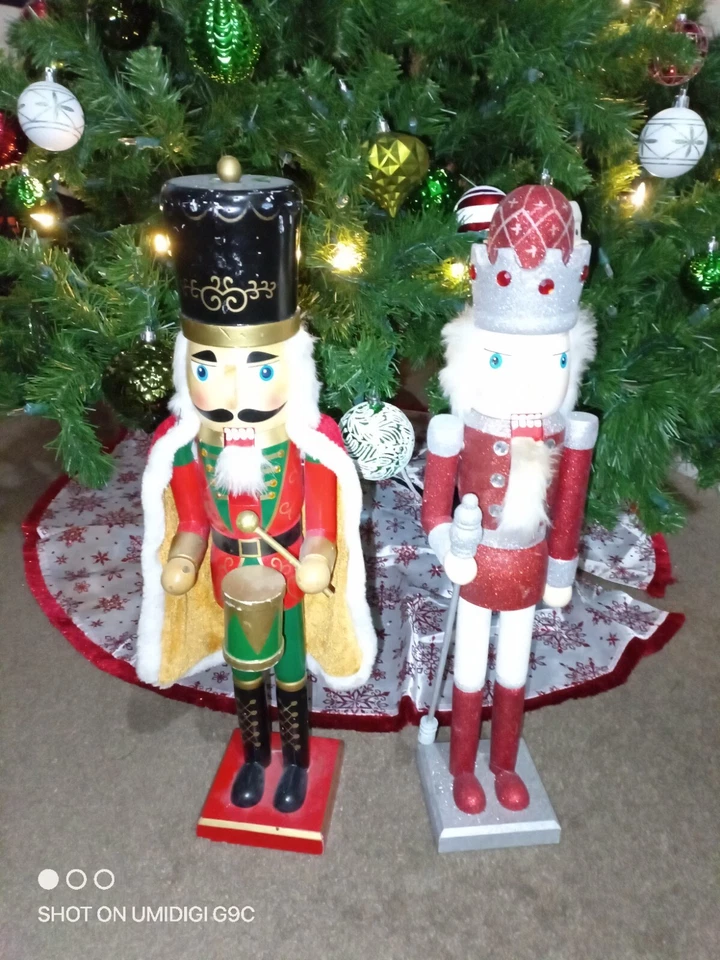 Wooden Nutcrackers 24" Set Of 2 Tall Solider Glitter Drums X-Mas Inter-American - Image 1 of 4