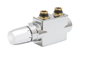 Ventilhahnblock für Badheizkörper mit Mittelanschluß, weiß, chrom und schwarz - Bild 1 von 5