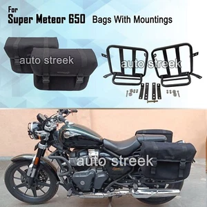 Fit For Royal Enfield Super Meteor 650 schwarze Canvas-Gepäcktaschen mit Montage - Bild 1 von 9