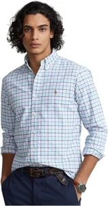 POLO RALPH Polo Ralph Lauren Classic Fit Oxford Shirt Blue/Green/New Rose Multi - Picture 1 of 3